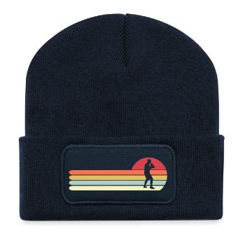Retro Boxing Dad Vintage Fighter Sunset Sport Geschenk - Recycelte Patch Beanie - French Navy - Vorne