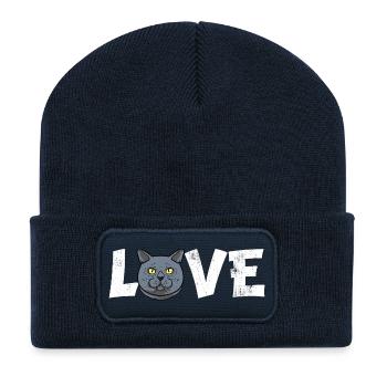 British Shorthair Cat Lover Love Heart Pet Gift - Recycled Patch Beanie - french navy - Front