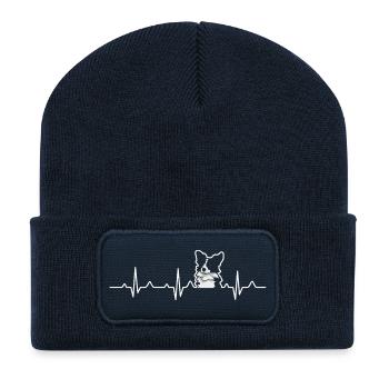 Chien Lifeline Border Collie Heartbeat EKG - Beanie recyclé à patch - bleu marine - Devant
