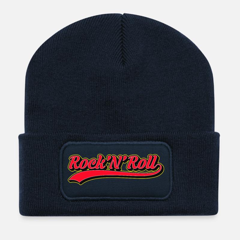 Rock 'N' Roll Retro Script Logo - Recycled Patch Beanie - french navy