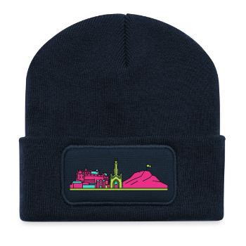Edinburgh City Skyline Castle Moderne Linienkunst - Recycelte Patch Beanie - French Navy - Vorne
