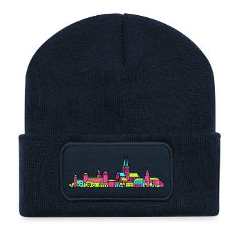 Silhouette de la ville de Lublin Porte de Cracovie Art moderne - Beanie recyclé à patch - bleu marine - Devant