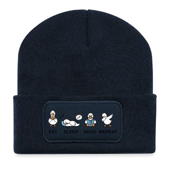 Eat Sleep Read Repeat – Funny Bookworm Geese - Recycled Patch Beanie - french navy - Front