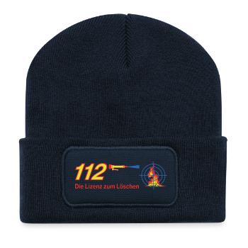 112 Lizenz zum Löschen - Feuerwehr - Recycelte Patch Beanie - French Navy - Vorne