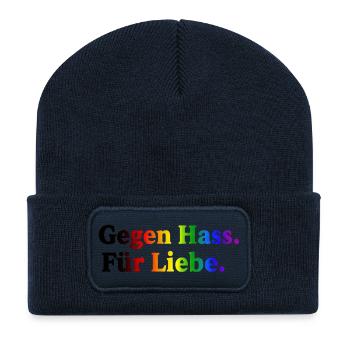 Contre la haine, pour l’amour – arc-en-ciel - Beanie recyclé à patch - bleu marine - Devant