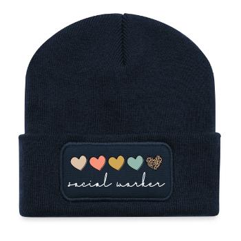 Scénario de travailleur social sincère - Beanie recyclé à patch - bleu marine - Devant