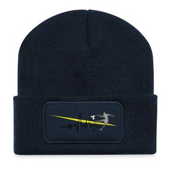 Herzwellen Herzschlag Pulsschlag - Recycelte Patch Beanie - French Navy - Vorne
