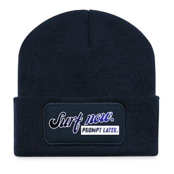 Surfez maintenant. Prompt plus tard. Design rétro - Beanie recyclé à patch - bleu marine - Devant
