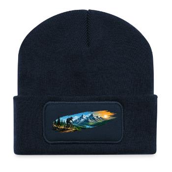 Motif of a mountain biker in the mountains - Recycled Patch Beanie - french navy - Front