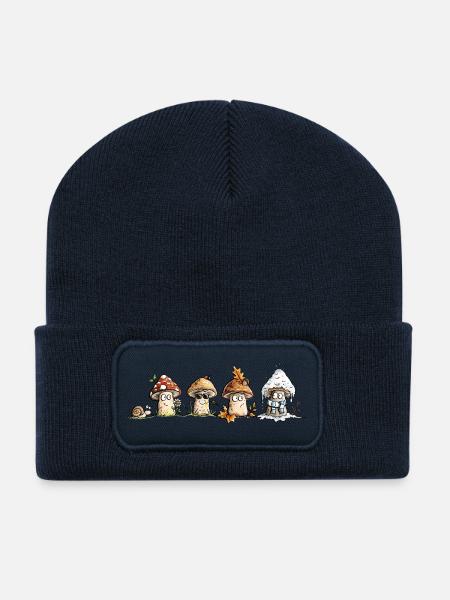 Vier Jahreszeiten Pilze Pilzsammler Naturfreund - Recycelte Patch Beanie - French Navy