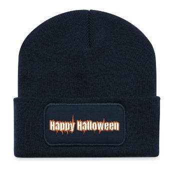 Fröhlicher Halloween-Schriftzug Grusel - Recycelte Patch Beanie - French Navy - Vorne
