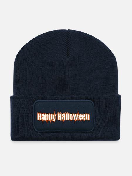 Fröhlicher Halloween-Schriftzug Grusel - Recycelte Patch Beanie - French Navy