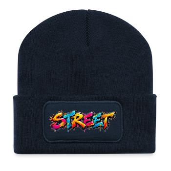 STREET Graffiti Tag: Old School Street Art Feuer! - Recycelte Patch Beanie - French Navy - Vorne