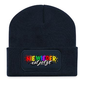 Nie Wieder ist Jetzt Graffiti - Recycelte Patch Beanie - French Navy - Vorne