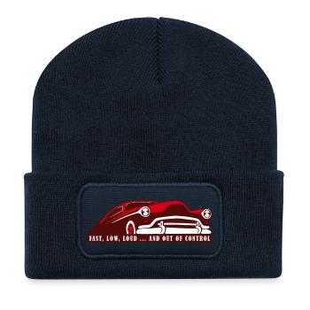 Voiture personnalisée - Rapide, Bas, Fort, Hot Rod - Beanie recyclé à patch - bleu marine - Devant