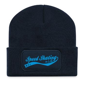 Speed skating is life - retro - Beanie recyclé à patch - bleu marine - Devant