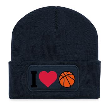 I love Basketball - Beanie recyclé à patch - bleu marine - Devant