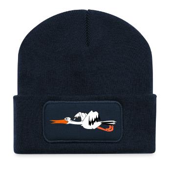 Storch in vollem Flug für Baby - Recycelte Patch Beanie - French Navy - Vorne