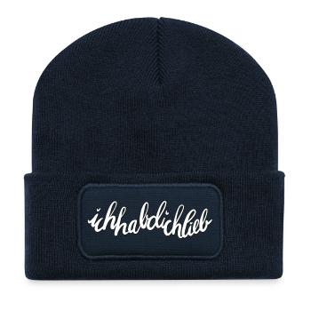 Ich hab dich lieb - ich liebe dich - toller Spruch - Recycelte Patch Beanie - French Navy - Vorne
