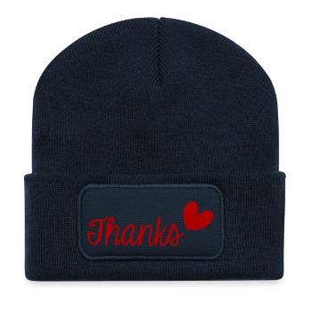 MERCI. THANKS. THANK YOU. ANNIVERSAIRE. NAISSANCE. - Beanie recyclé à patch - bleu marine - Devant