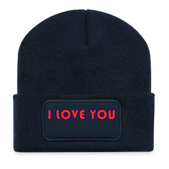 LIEBE. PAAR. ICH HABE GERADE GEHEIRATET. Junggesellinnenabschied. HEILIGER VALENTINSTAG. - Recycelte Patch Beanie - French Navy - Vorne