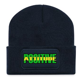 ATTITUDE POSITIVE - Texte vert/jaune - Beanie recyclé à patch - bleu marine - Devant