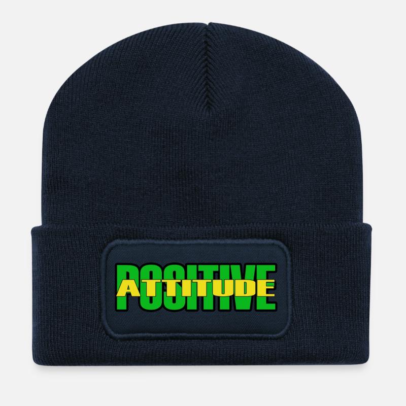 POSITIVE ATTITUDE-Green/Yellow Text - Recycled Patch Beanie - french navy
