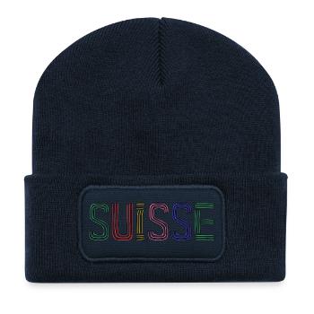 SUISSE. HUMOUR. PAYS. DRAPEAU. GENEVE. LAUSANNE - Beanie recyclé à patch - bleu marine - Devant