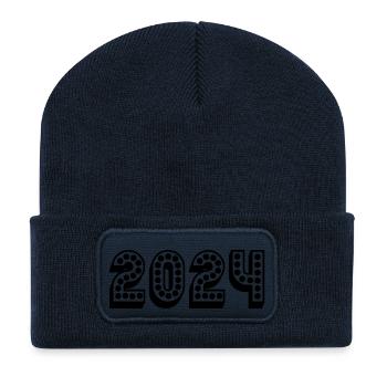 2024. JAHR. ALLES GUTE ZUM NEUEN JAHR. SILVESTER - Recycelte Patch Beanie - French Navy - Vorne