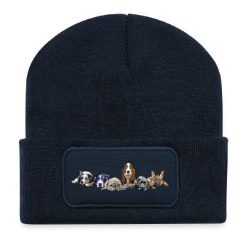 Chiens aussi Chien de montagne Carlin Basset Chien de berger - Beanie recyclé à patch - bleu marine - Devant