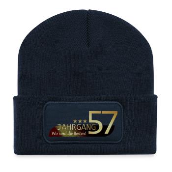 Jahrgang 1957, wir sind die Besten! - Recycelte Patch Beanie - French Navy - Vorne