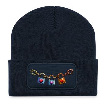 Liebesschlösser mit Herzen Design 2 - Recycelte Patch Beanie - French Navy - Vorne