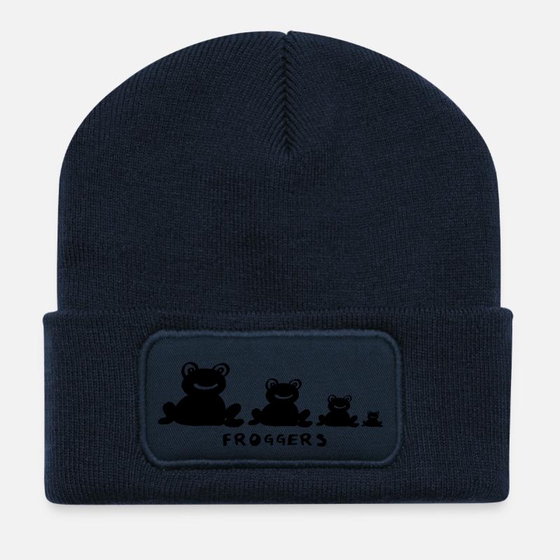 Frog Frogger Green Animal Zoo Fun Musthave - Recycled Patch Beanie - french navy