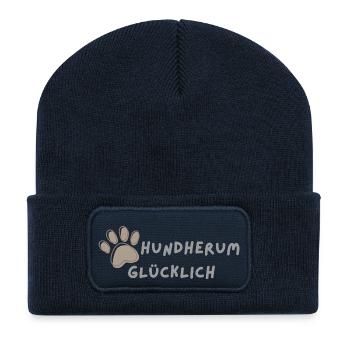 Hundherum glücklich - Recycelte Patch Beanie - French Navy - Vorne