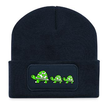 Tortue Famille Maman Papa 2 Enfants Maman Mignon - Beanie recyclé à patch - bleu marine - Devant