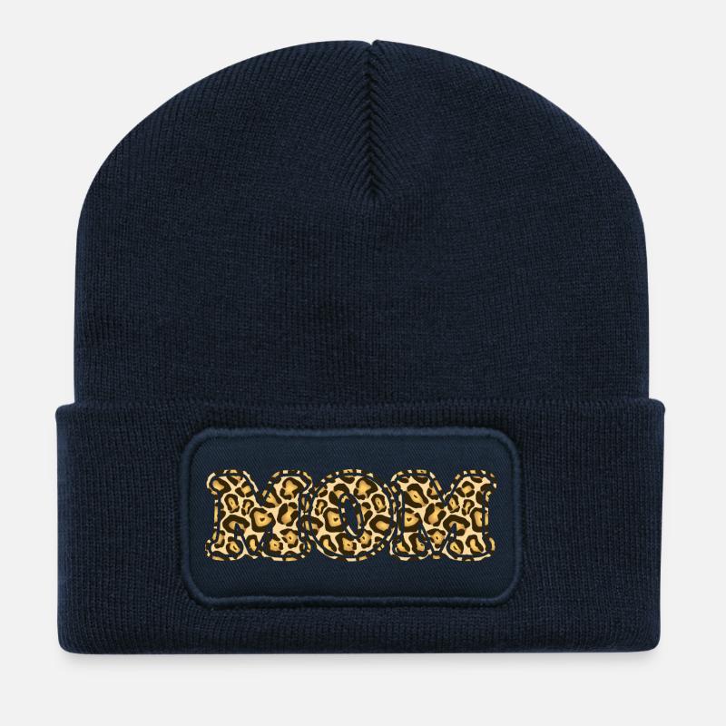 MOM Leopard Print Muster - Recycelte Patch Beanie - French Navy