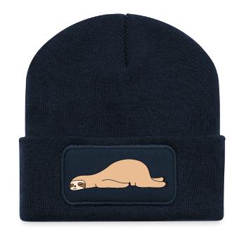 Lazy Sloth Sleeping Animal Funny Humor Design  - Recycled Patch Beanie - french navy - Front