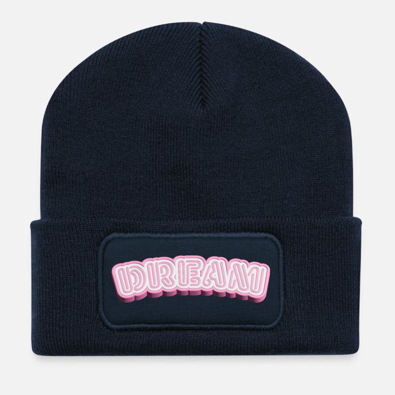 Dream 3D Typografie - Weiß & Pink 3D Wort-Design - Recycelte Patch Beanie - French Navy