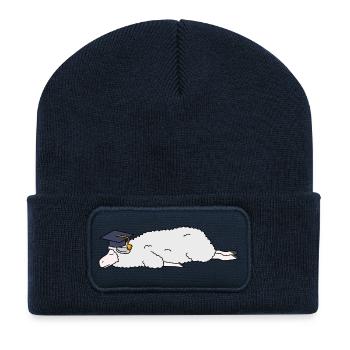 Cute Sleeping Sheep Abschluss Cap Lazy College Gr - Recycelte Patch Beanie - French Navy - Vorne