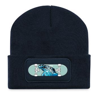 Blue Frog on Skateboard - Recycled Patch Beanie - french navy - Front