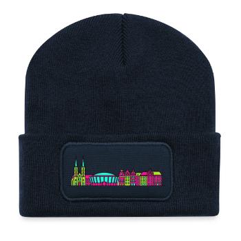 Skyline de la cathédrale de la ville de Wroclaw Art moderne en ligne - Beanie recyclé à patch - bleu marine - Devant