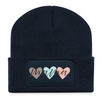 Mama Love Pastellherzen Schrift - Recycelte Patch Beanie - French Navy - Vorne