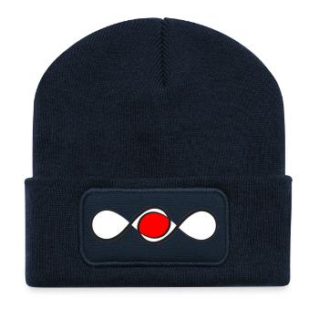 Ligne éternelle avec accent rouge - Beanie recyclé à patch - bleu marine - Devant
