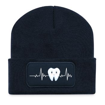 Dent souriante avec ligne de pouls - Beanie recyclé à patch - bleu marine - Devant