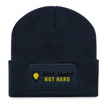 Work smart not hard - Glühbirne Design - Recycelte Patch Beanie - French Navy - Vorne