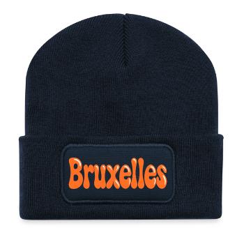 Brüsseler Orange Tippfehlerblasen - Recycelte Patch Beanie - French Navy - Vorne
