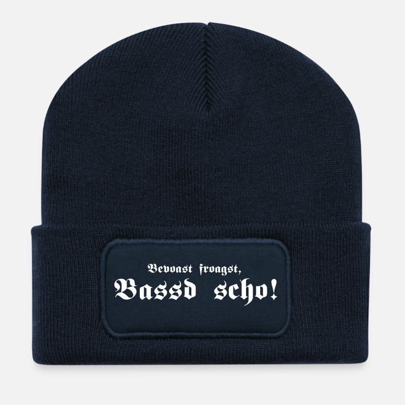 Bevoast froagst, Bassd scho, 1fb - Recycelte Patch Beanie - French Navy