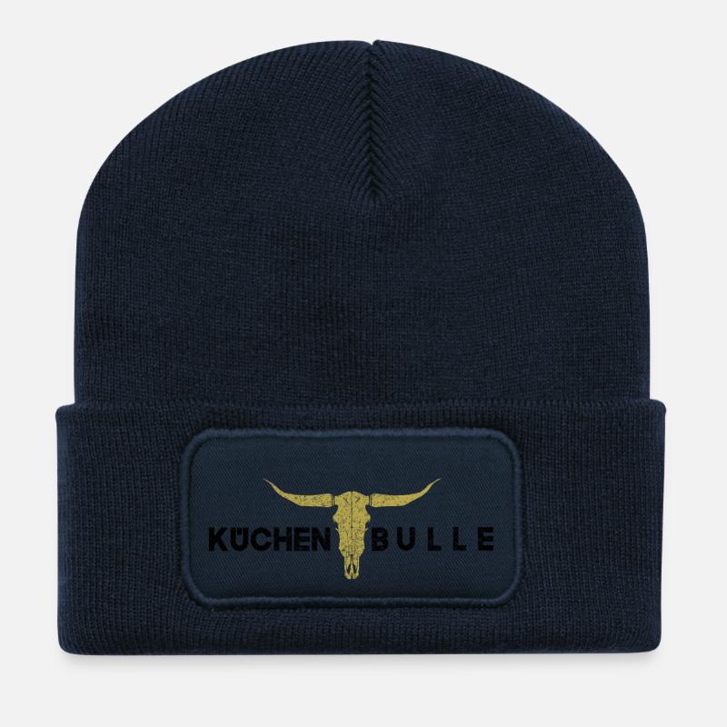 Küchenbulle schwarz gold - Recycelte Patch Beanie - French Navy