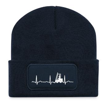 EKG HERZSCHLAG GABELSTAPLER weiß - Recycelte Patch Beanie - French Navy - Vorne