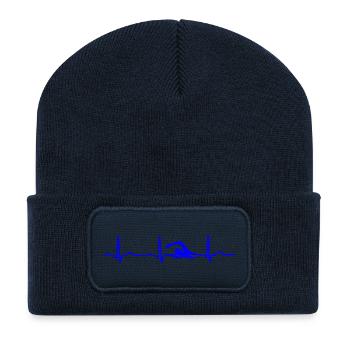ECG HEARTBEAT SWIMMER Blue - Recycled Patch Beanie - french navy - Front